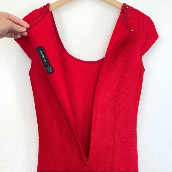 St. John Santana Knit Evening Red Formal Gown Mermaid Cap Sleeve Sz 2 - Picture 6 of 11